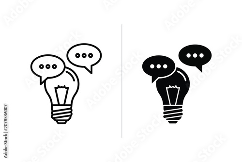 Light bulb head thinking idea concept vector line illustration with speech bubbles