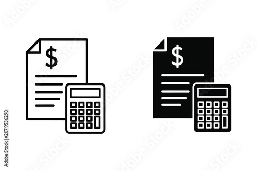 Dollar bill and calculator vector illustration, flat and line style