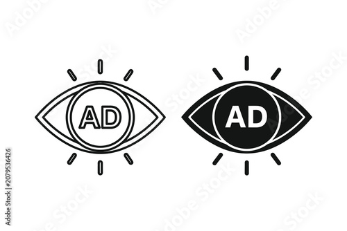 Eye with AD symbol, line art and solid fill vector illustration