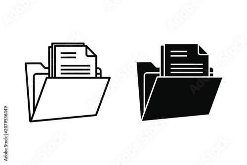 Folder with documents vector illustration, line art and solid fill