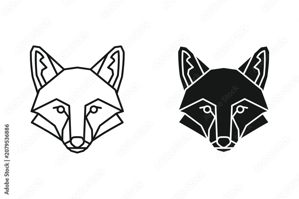 Obraz premium Geometric fox head vector illustration, line art and silhouette