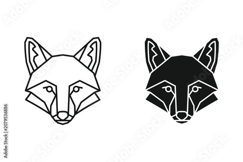 Geometric fox head vector illustration, line art and silhouette