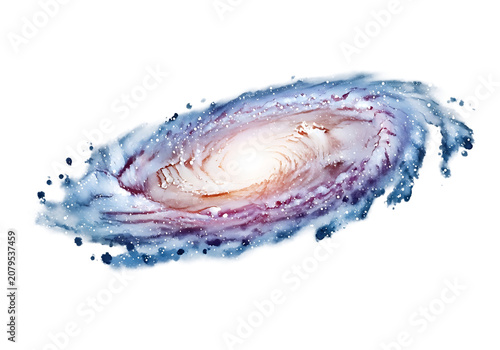 Watercolor galaxy swirl with blue and pink hues a cosmic illustration on transparent background abstract art astronomy azure