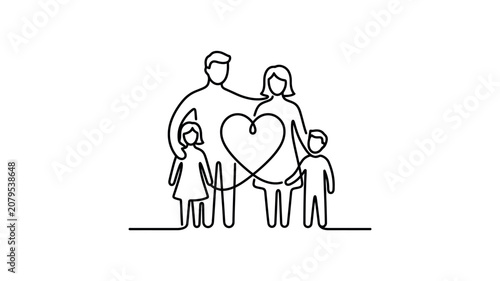 Family love heart line art illustration.