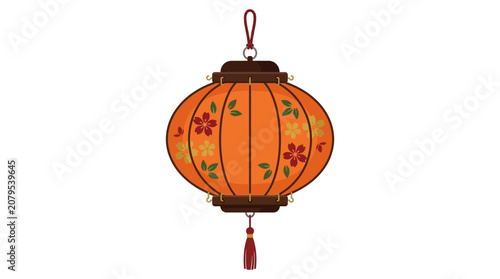 Traditional Chinese Lantern with Floral Pattern, Festive Asian Decoration