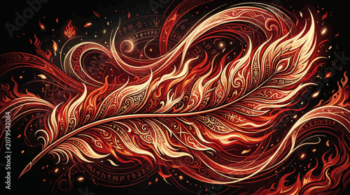 Celestial Fire Feather Vector Illustration Artistic Abstract Background