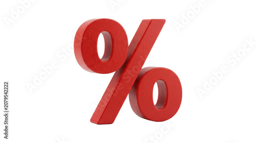 Bold, solid red percent sign symbol, raised and textured, indicating discount or percentage, perfect for sales and marketing promotions, isolated on transparent background.