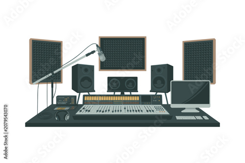Professional Recording Studio Interior with Audio Equipment Illustration