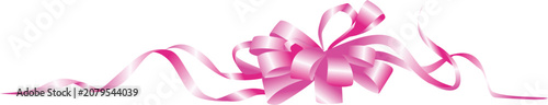 Decorative pink satin ribbon with elegant bow isolated on white background