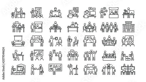 Business people working  in office settings  and interacting various professionals engaged in meetings presentations and daily activities .eps