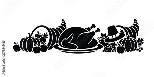 Thanksgiving harvest turkey dinner illustration