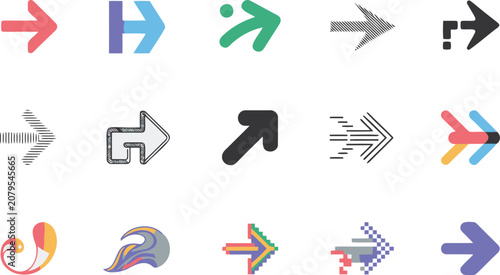 Arrow Icon Set with Multiple Directions, Pixel Style and Geometric Shapes