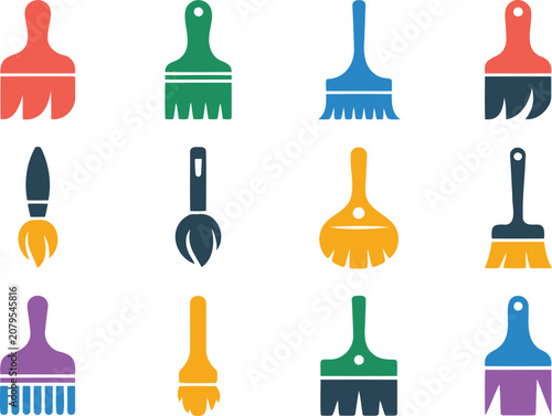 Paintbrushes in Various Colors and Styles for Creative Projects