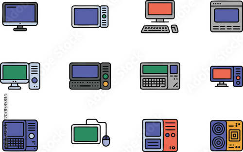 Computers and Devices Illustration Set with Various Designs and Colors