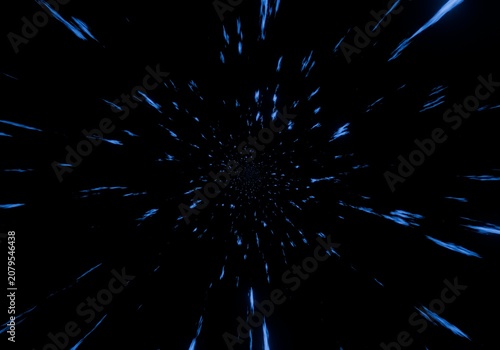 Fast zoom through blue motion blurred clouds warp speed effect.