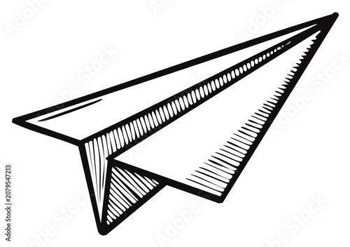 Whimsical Paper Airplane Sketch Illustration, Classic Childhood Toy, Simple Doodle Art for Creative Projects, Icon
