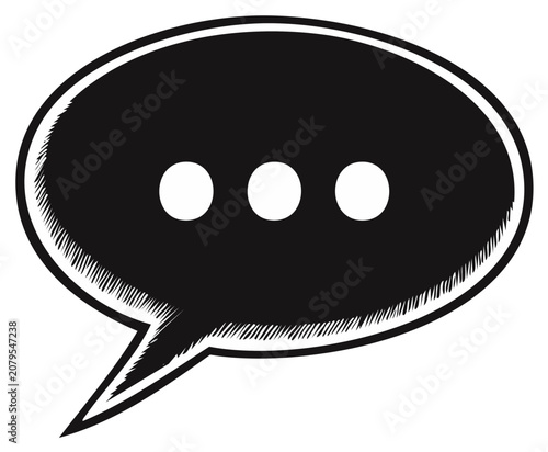 Black speech bubble with ellipsis indicating thought or conversation in a hand drawn style