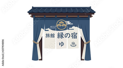 Japanese noren curtain at entrance gate.