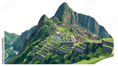 Machu Picchu ancient ruins in Andes mountains.