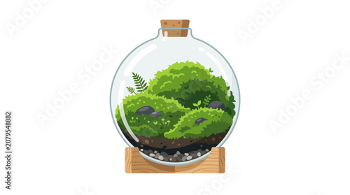 Miniature moss terrarium inside a glass bulb container.