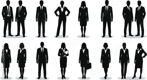 Business people vector silhouettes group of corporate men and women standing in formal attire