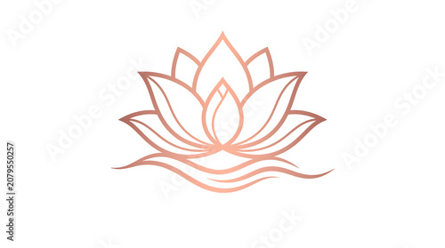 Elegant line art logo design of a lotus flower with gentle waves in luxury rose gold gradient, perfect for premium skincare, beauty salon, and wellness brand identity isolated on white background