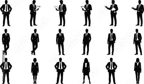 Business people silhouettes set of corporate men and women in suits standing isolated on white background