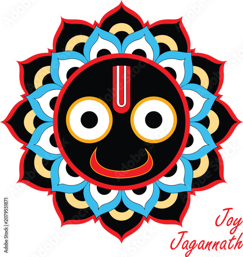 Lord Jagannath Face Typography Mandala Vector Illustration | Sacred Hindu Festival Devotional Design