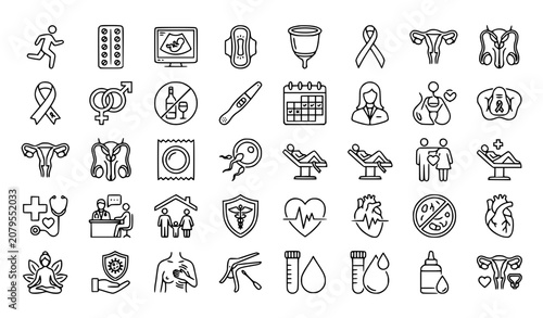 Sexual and Reproductive Health Line Icon Set Vector