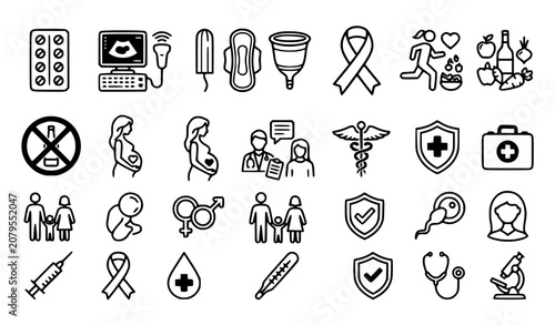 Reproductive Health Outline Icons Vector Collection