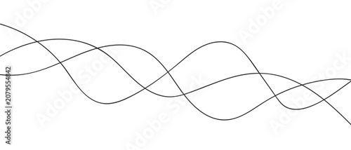 Abstract vector illustration of DNA, rope and hand-drawn waves forming connected cable and wire concepts, black technology and music themed string design with headphones and glasses
