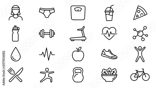 Tableau sur toile Set of thin line icons for healthy lifestyle fitness and proper nutrition
