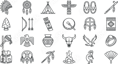 Photos Native American Culture and Indigenous Heritage Outline Icon Set Featuring Headd