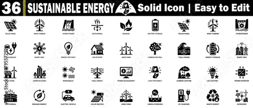 Tableau sur toile Sustainable energy solid icon set