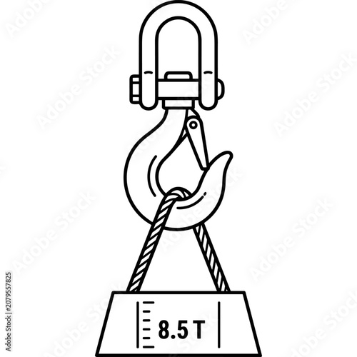Obraz na plátně Industrial crane hook lifting heavy weighted block line art.