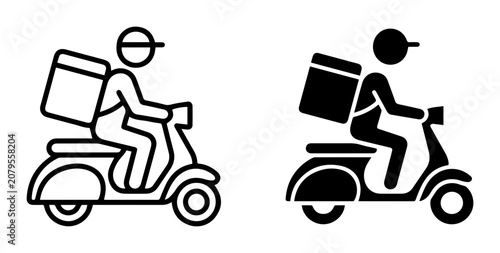Delivery Scooter Icons, Food Courier Vector Set, Fast Shipping Motorcycle Graphics, Urban Transport Symbols