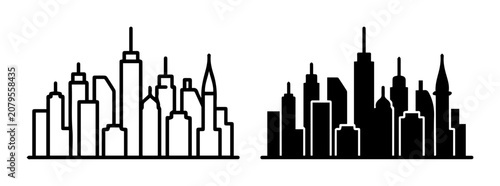Foto Cityscape Icons, Urban Skyline Silhouettes, Modern Architecture Vector Graphics