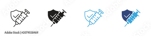 Фотография Syringe shield icon set, Vaccination protection symbols, Immunization vector ico