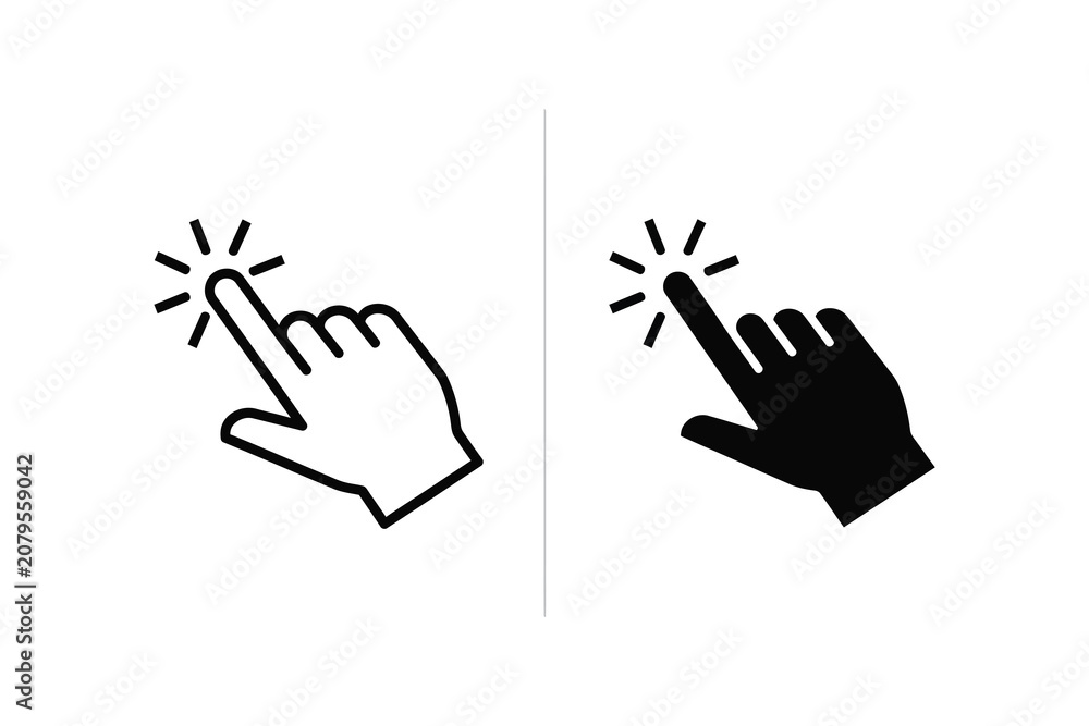 Fototapeta premium Cursor hand clicking vector illustration, flat and silhouette