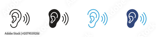 фотографія Ear listening icon set, Hearing symbols, Audio perception vector icons, Sound de