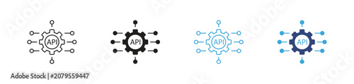 Photos API integration icon set, Connected gear symbols, API configuration vector icons