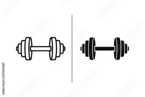 Photos Dumbbell weightlifting equipment vector line illustration isolated on white back