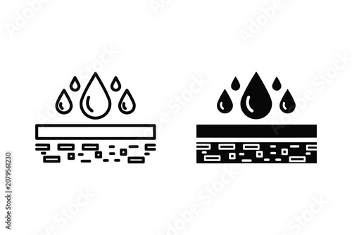 Fotografie Waterproof and Water Repellent Surface Icons, Line and Solid Vector Symbols
