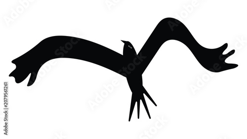 Abstract Black Flying Bird Silhouette Isolated on White Background