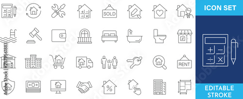 Foto Real estate and property management line icon set for housing market and residential services