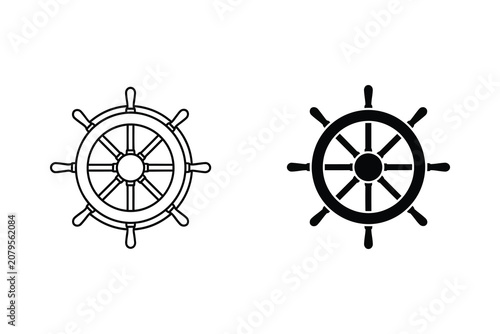 Billede på lærred Ship steering wheel vector illustration, nautical helm