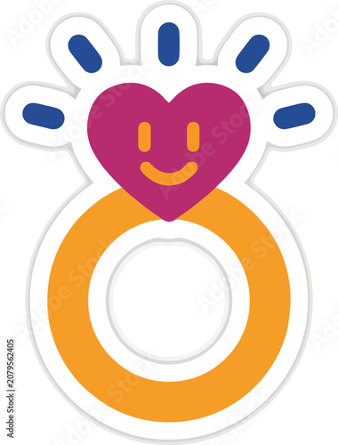 Ring with a heart-shaped face and blue rays, isolated on white.eps