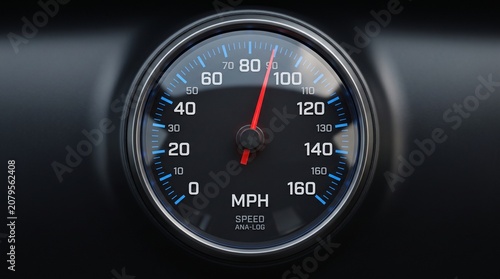 Modern Car Speedometer Dashboard with Red Tachometer Gauge on Black Background Showing High Speed and Performance Instrument Panel Illustration