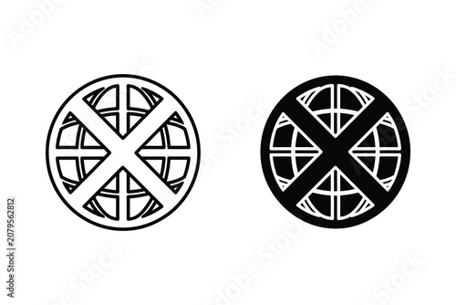 Fotografie Globe with X mark icon set, global restriction or blocked internet access symbol