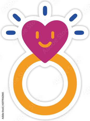 Ring with a heart-shaped face and blue rays, isolated on white_1.eps
